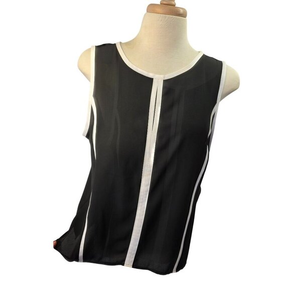 Halogen Tipped Slvless Top Keyhole Round Neckline Sz M/L White Trim on Black NWT - Picture 9 of 11